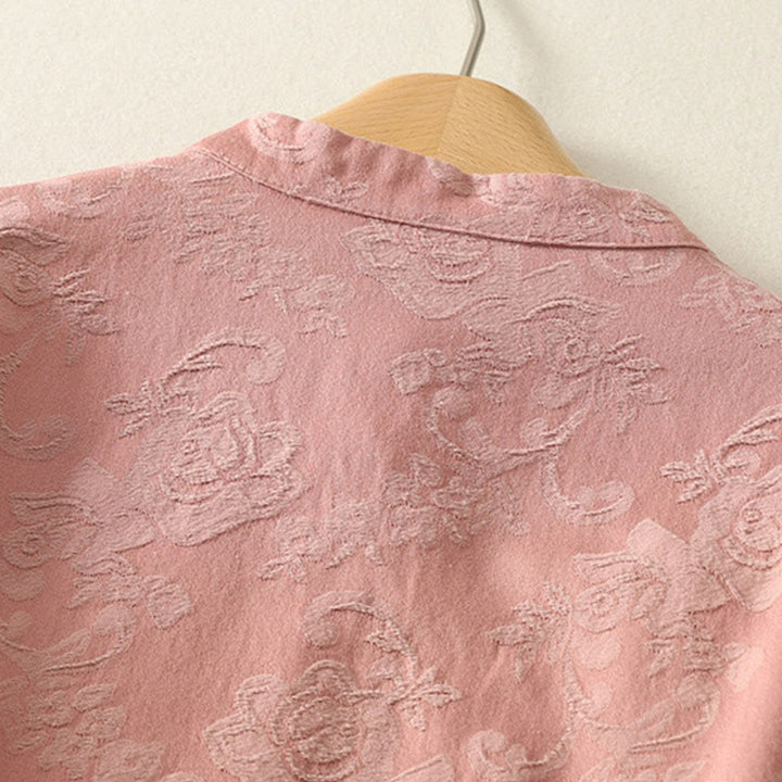 Camicia da donna in cotone a maniche lunghe Zen con motivo jacquard semplice primaverile Buddha Stones - image 14