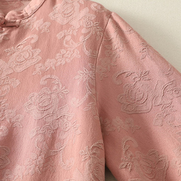 Camicia da donna in cotone a maniche lunghe Zen con motivo jacquard semplice primaverile Buddha Stones - image 15