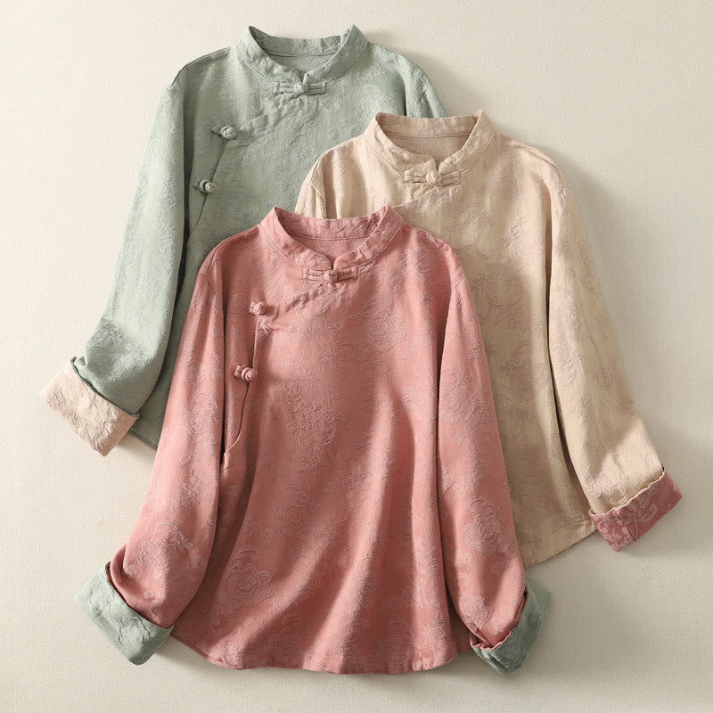 Camicia da donna in cotone a maniche lunghe Zen con motivo jacquard semplice primaverile Buddha Stones - image 22