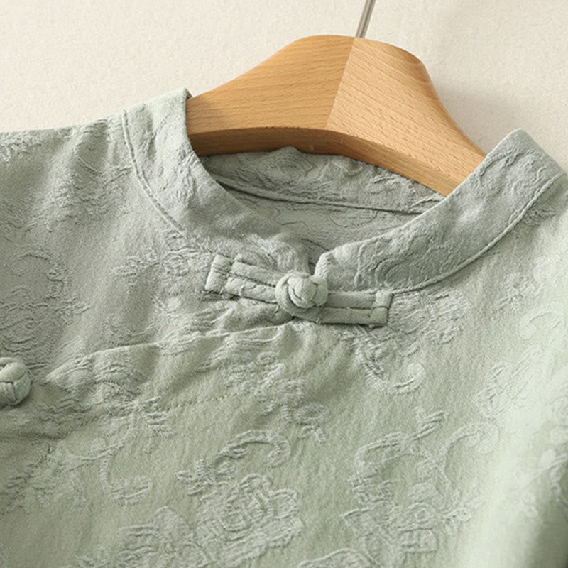Camicia da donna in cotone a maniche lunghe Zen con motivo jacquard semplice primaverile Buddha Stones - image 1
