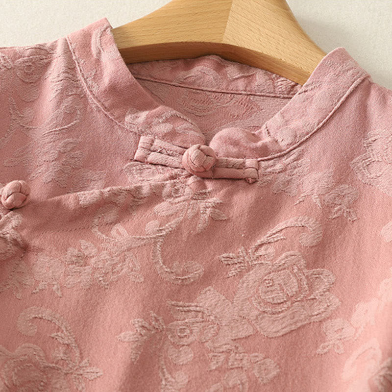 Camicia da donna in cotone a maniche lunghe Zen con motivo jacquard semplice primaverile Buddha Stones - image 12