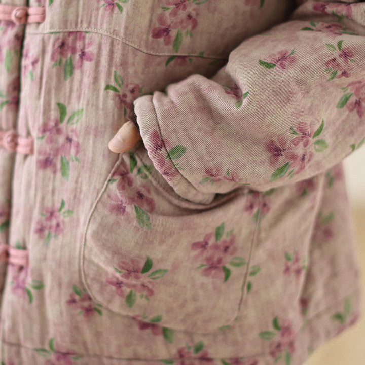 Giacca da donna a maniche lunghe in cotone termico con stampa floreale e tasche Buddha Stones - image 9