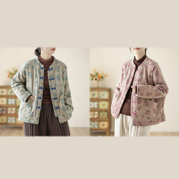 Giacca da donna a maniche lunghe in cotone termico con stampa floreale e tasche Buddha Stones - image 17