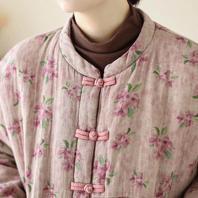 Giacca da donna a maniche lunghe in cotone termico con stampa floreale e tasche Buddha Stones - image 5