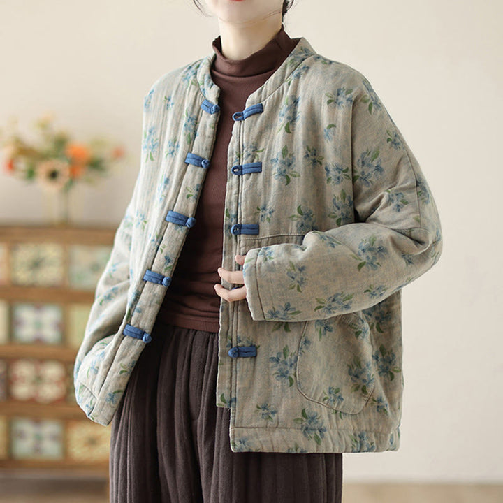 Giacca da donna a maniche lunghe in cotone termico con stampa floreale e tasche Buddha Stones - image 12