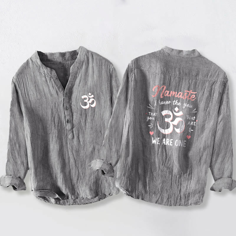 Camicia da uomo in cotone e lino a maniche lunghe con bottoni mezzi e motivo Om "Namaste I Honor the You" Buddha Stones - Grigio - US/UK/AU50, EU60 (5XL) - image 6