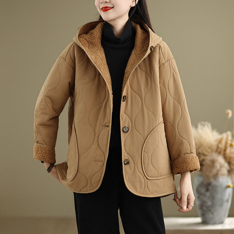 Giacca con cappuccio a maniche lunghe da donna Buddha Stones, in cotone, con fodera in pile termico e tasche - Verga d'oro - US14, UK/AU18, EU46 (2XL) - image 0