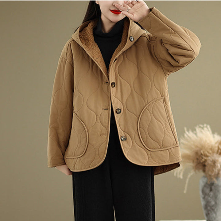 Giacca con cappuccio a maniche lunghe da donna Buddha Stones, in cotone, con fodera in pile termico e tasche - image 4