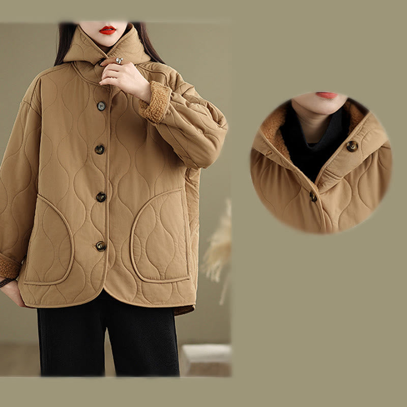 Giacca con cappuccio a maniche lunghe da donna Buddha Stones, in cotone, con fodera in pile termico e tasche - image 9