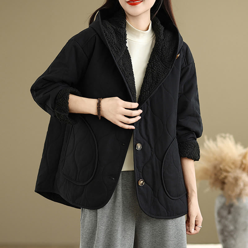 Giacca con cappuccio a maniche lunghe da donna Buddha Stones, in cotone, con fodera in pile termico e tasche - image 15