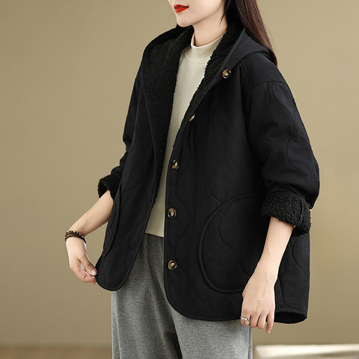 Giacca con cappuccio a maniche lunghe da donna Buddha Stones, in cotone, con fodera in pile termico e tasche - image 17