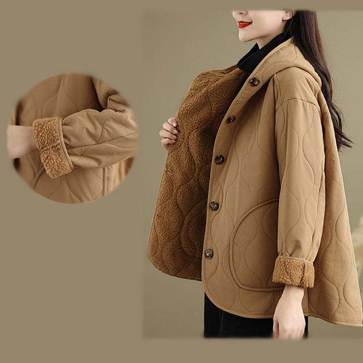 Giacca con cappuccio a maniche lunghe da donna Buddha Stones, in cotone, con fodera in pile termico e tasche - image 11