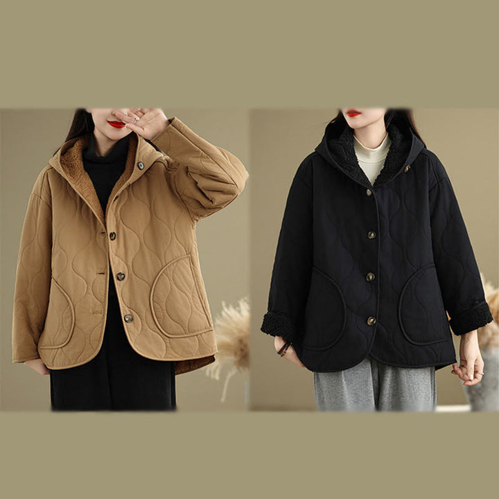 Giacca con cappuccio a maniche lunghe da donna Buddha Stones, in cotone, con fodera in pile termico e tasche - image 21