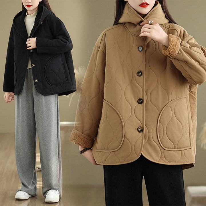 Giacca con cappuccio a maniche lunghe da donna Buddha Stones, in cotone, con fodera in pile termico e tasche - image 20