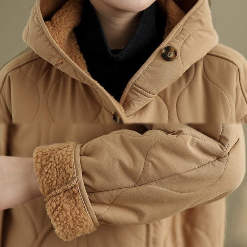 Giacca con cappuccio a maniche lunghe da donna Buddha Stones, in cotone, con fodera in pile termico e tasche - image 7