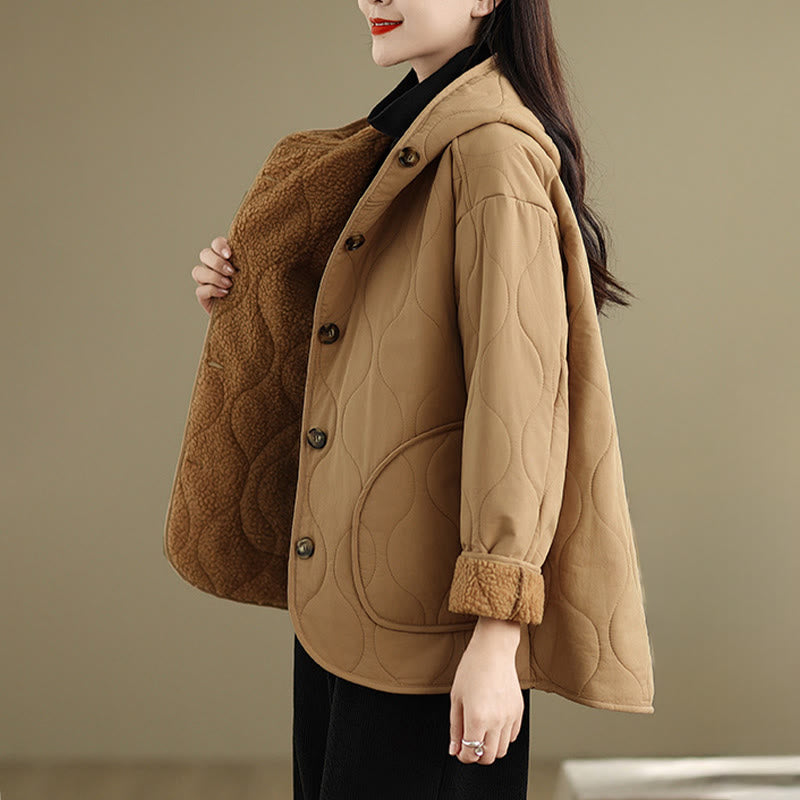 Giacca con cappuccio a maniche lunghe da donna Buddha Stones, in cotone, con fodera in pile termico e tasche - image 2