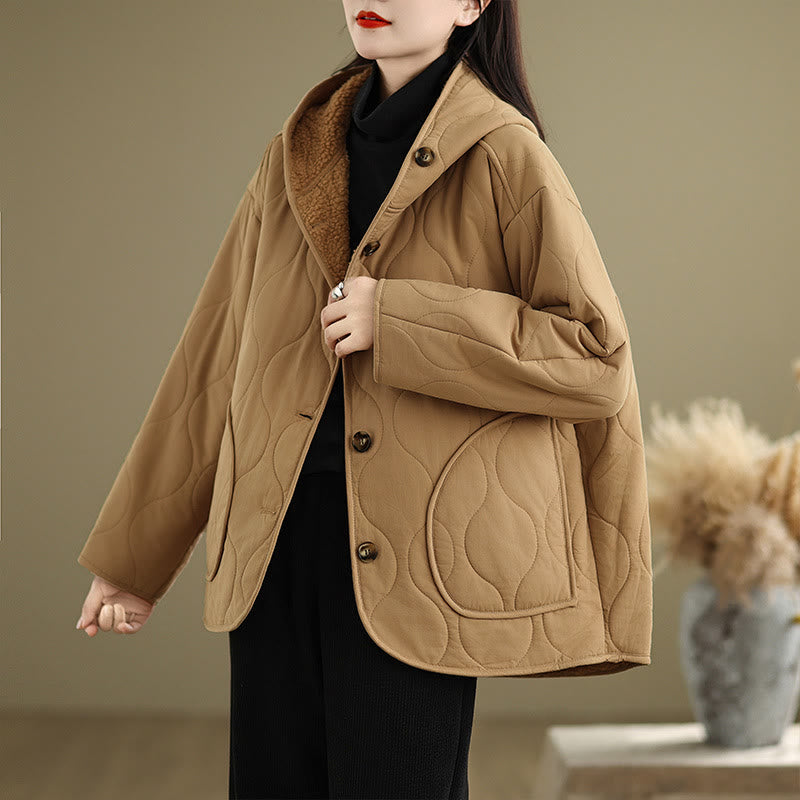 Giacca con cappuccio a maniche lunghe da donna Buddha Stones, in cotone, con fodera in pile termico e tasche - image 5