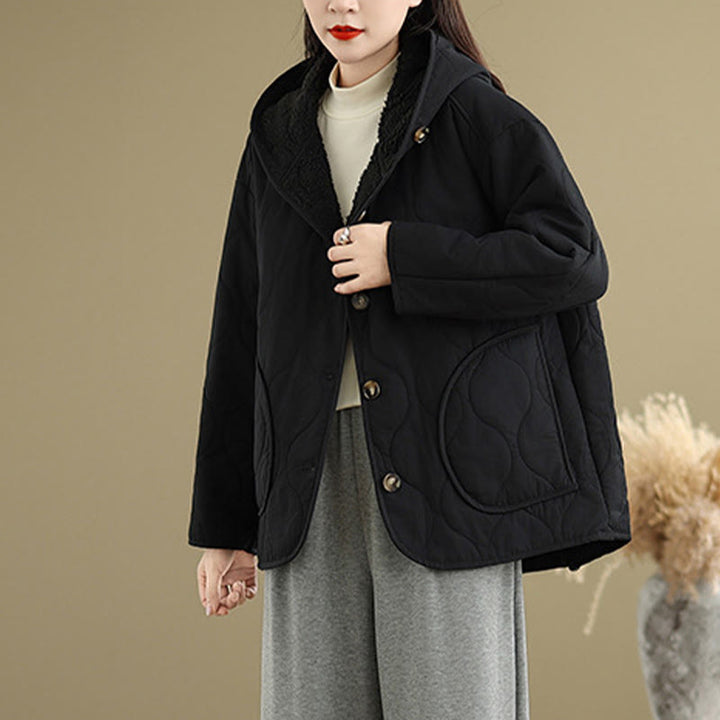 Giacca con cappuccio a maniche lunghe da donna Buddha Stones, in cotone, con fodera in pile termico e tasche - image 13