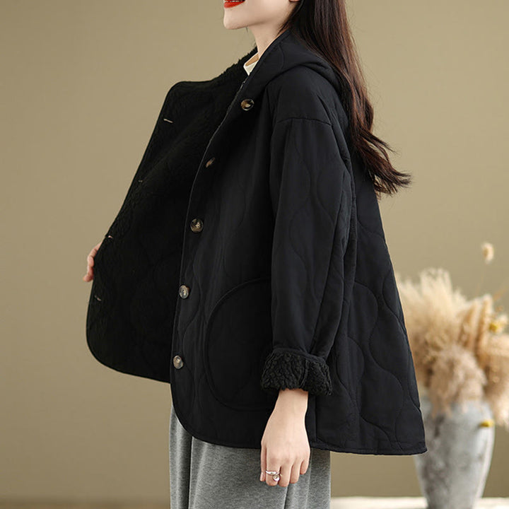 Giacca con cappuccio a maniche lunghe da donna Buddha Stones, in cotone, con fodera in pile termico e tasche - image 14