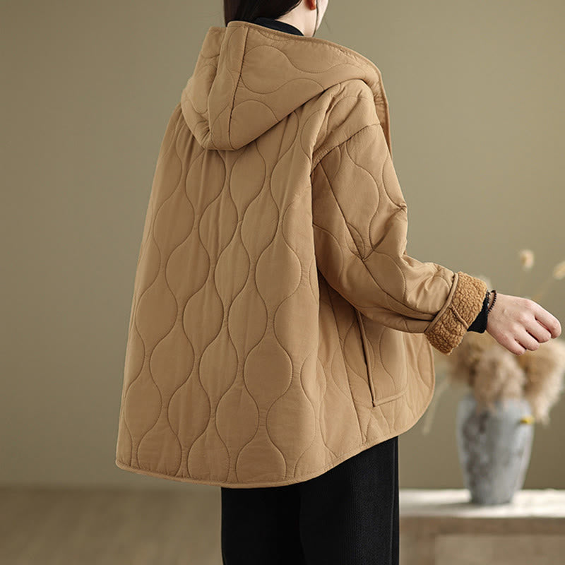 Giacca con cappuccio a maniche lunghe da donna Buddha Stones, in cotone, con fodera in pile termico e tasche - image 6