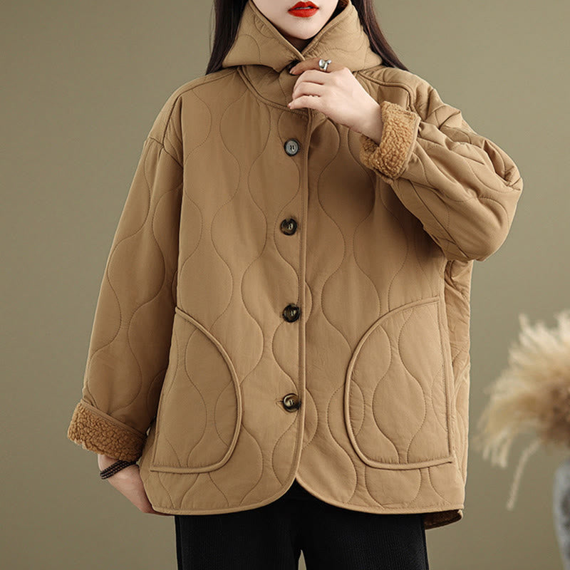 Giacca con cappuccio a maniche lunghe da donna Buddha Stones, in cotone, con fodera in pile termico e tasche - image 3