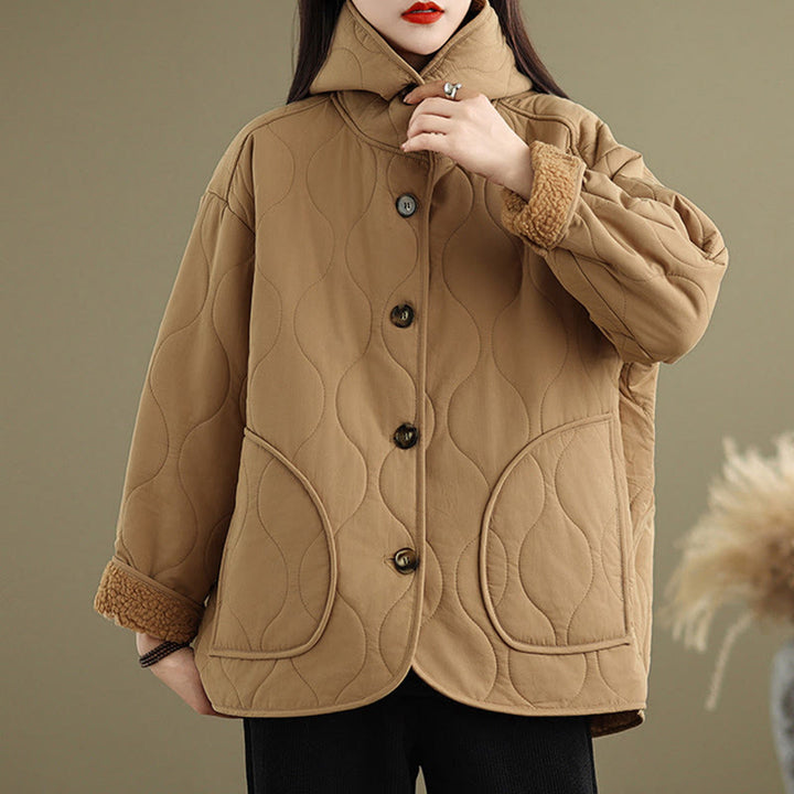 Giacca con cappuccio a maniche lunghe da donna Buddha Stones, in cotone, con fodera in pile termico e tasche - image 3