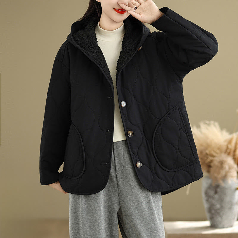 Giacca con cappuccio a maniche lunghe da donna Buddha Stones, in cotone, con fodera in pile termico e tasche - image 16