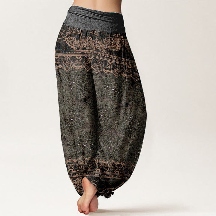 Pantaloni harem da donna con elastico in vita, in puro cotone, con eleganti fiori mandala e pietre Buddha Stones - image 10