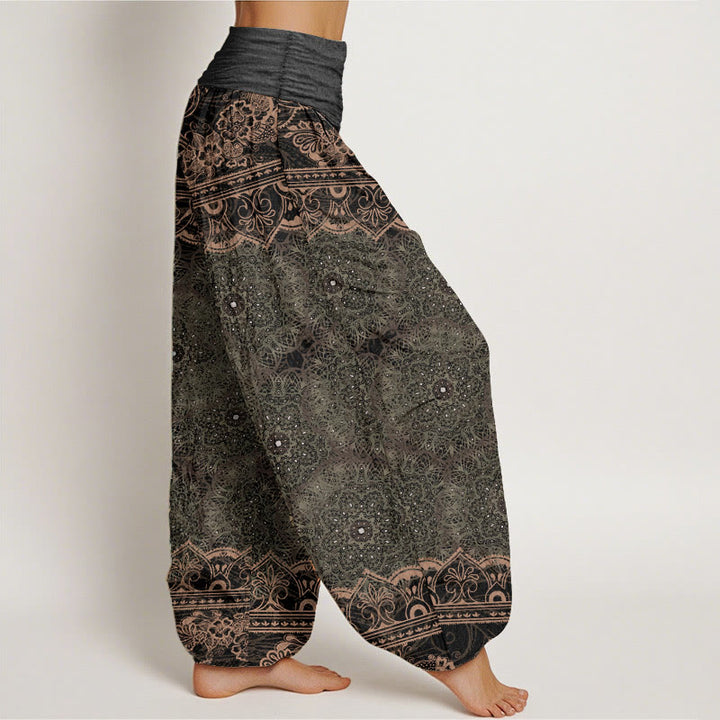 Pantaloni harem da donna con elastico in vita, in puro cotone, con eleganti fiori mandala e pietre Buddha Stones - image 11