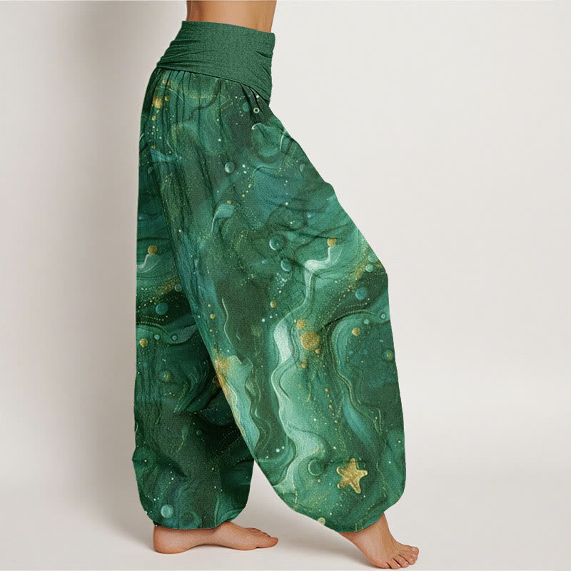Pantaloni harem da donna con elastico in vita e motivo a stelle dorate oceaniche Buddha Stones - image 9