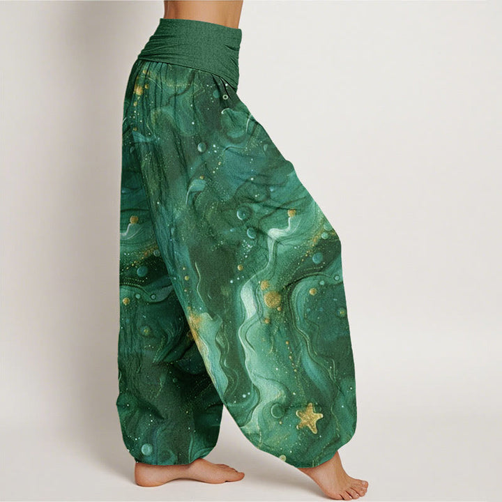 Pantaloni harem da donna con elastico in vita e motivo a stelle dorate oceaniche Buddha Stones - image 9