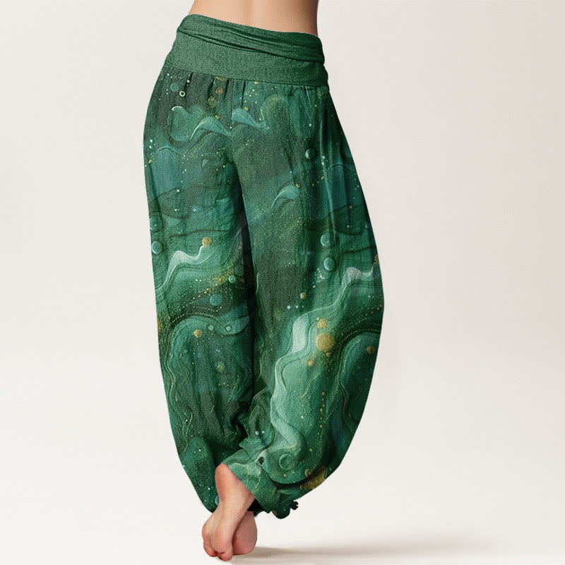 Pantaloni harem da donna con elastico in vita e motivo a stelle dorate oceaniche in cotone Buddha Stones - image 8