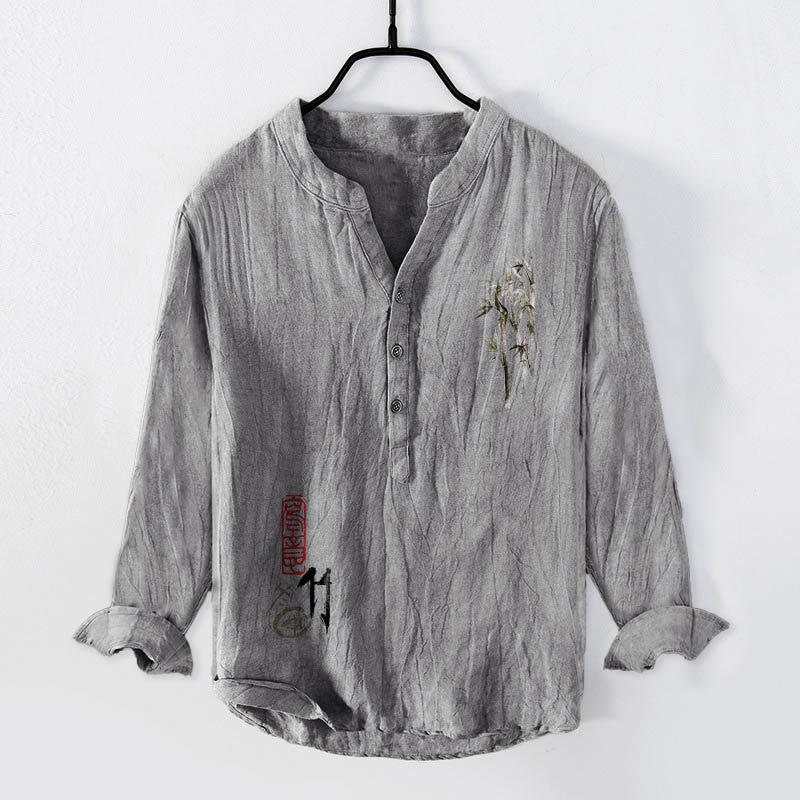 Camicia da uomo in cotone e lino a maniche lunghe con bottoni a mezzo bottone, motivo Buddha Stones - Grigio - US/UK/AU50, EU60 (5XL) - image 3