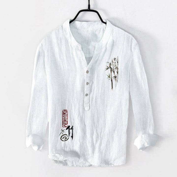 Camicia da uomo in cotone e lino a maniche lunghe con bottoni a mezzo bottone, motivo Buddha Stones - Bianco - US/UK/AU50, EU60 (5XL) - image 6