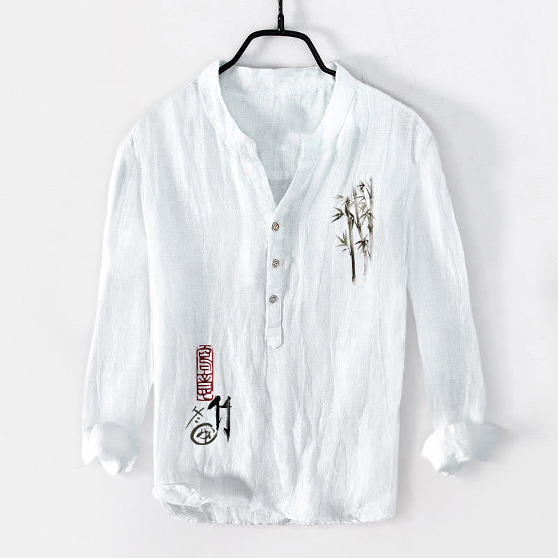 Camicia da uomo in cotone e lino a maniche lunghe con bottoni a mezzo bottone, motivo Buddha Stones - Bianco - US/UK/AU50, EU60 (5XL) - image 6