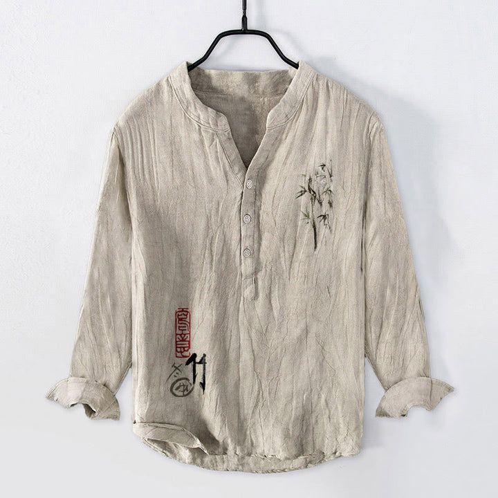 Camicia da uomo in cotone e lino a maniche lunghe con bottoni a mezzo bottone, motivo Buddha Stones - Biancheria - US/UK/AU50, EU60 (5XL) - image 0