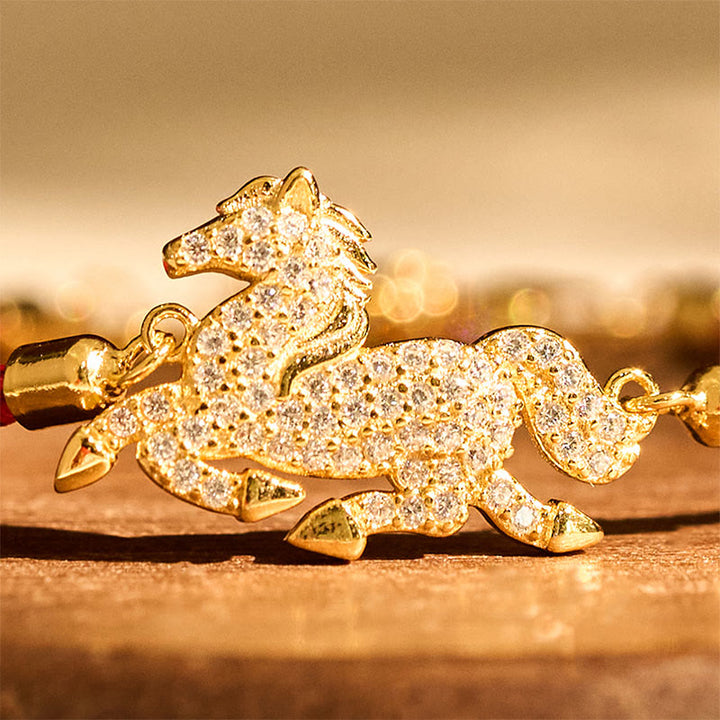 Bracciale Buddha Stones in argento sterling 925 placcato oro 18k con corda rossa, simbolo della forza dell'anno del cavallo - image 3