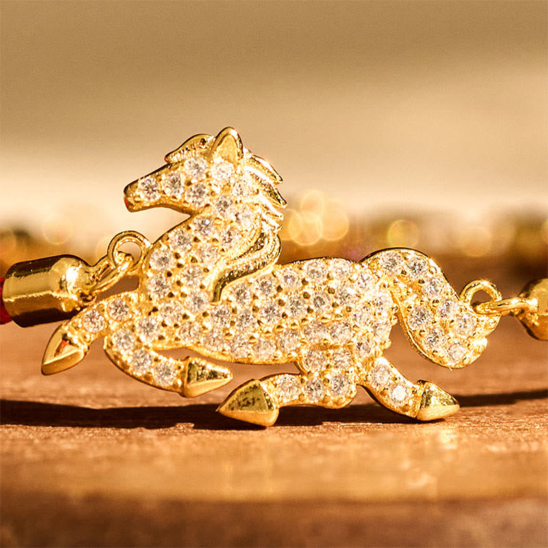 Bracciale Buddha Stones in argento sterling 925 placcato oro 18k con corda rossa, simbolo della forza dell'anno del cavallo - image 3