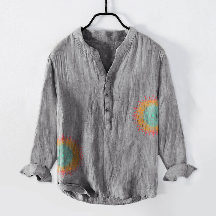 Camicia da Buddha Stones in cotone e lino a maniche lunghe con motivo mandala colorato e bottoni a metà - Grigio - US/UK/AU50, EU60 (5XL) - image 6