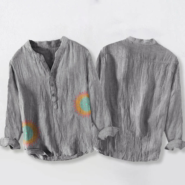 Camicia da Buddha Stones in cotone e lino a maniche lunghe con motivo mandala colorato e bottoni a metà - image 8