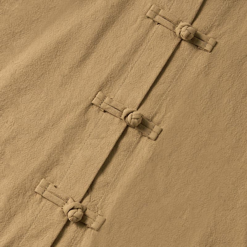 Camicia da donna in cotone con colletto rialzato, maniche lunghe, bottoni etnici a forma di rana, con tasche Buddha Stones - image 4