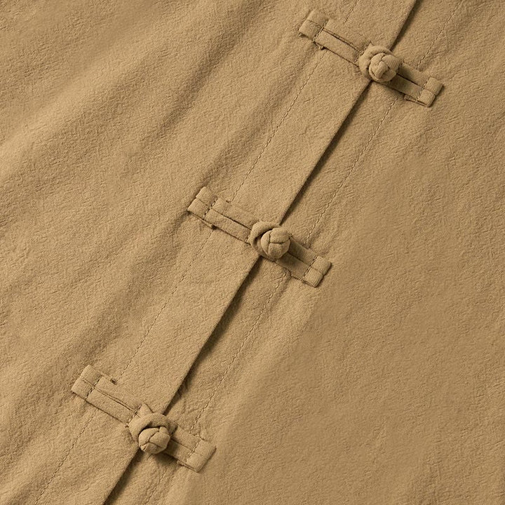 Camicia da donna in cotone con colletto rialzato, maniche lunghe, bottoni etnici a forma di rana, con tasche Buddha Stones - image 4