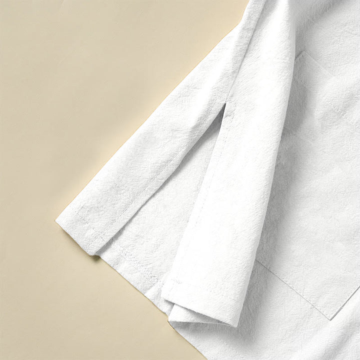 Camicia da donna in cotone con colletto rialzato, maniche lunghe, bottoni etnici a forma di rana, con tasche Buddha Stones - image 9