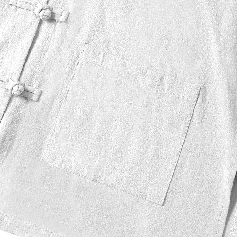 Camicia da donna in cotone con colletto rialzato, maniche lunghe, bottoni etnici a forma di rana, con tasche Buddha Stones - image 13