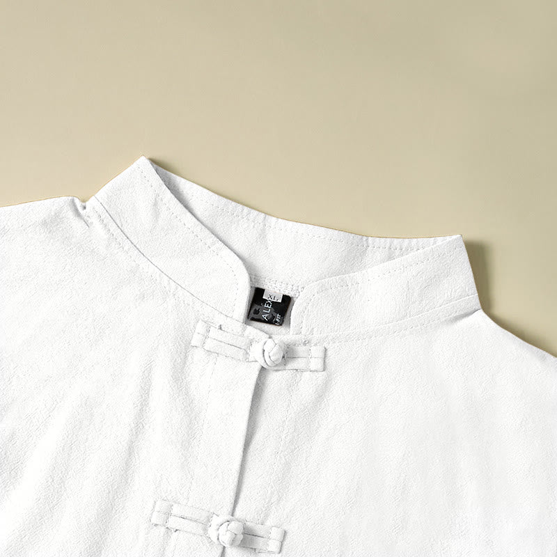 Camicia da donna in cotone con colletto rialzato, maniche lunghe, bottoni etnici a forma di rana, con tasche Buddha Stones - image 10