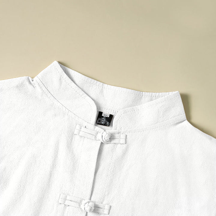 Camicia da donna in cotone con colletto rialzato, maniche lunghe, bottoni etnici a forma di rana, con tasche Buddha Stones - image 10