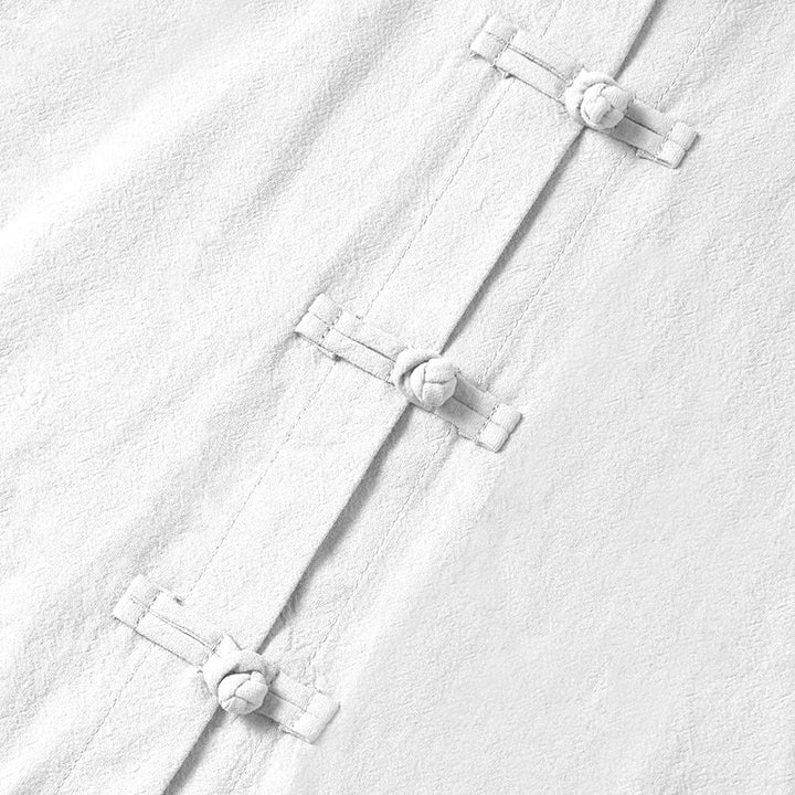 Camicia da donna in cotone con colletto rialzato, maniche lunghe, bottoni etnici a forma di rana, con tasche Buddha Stones - image 11