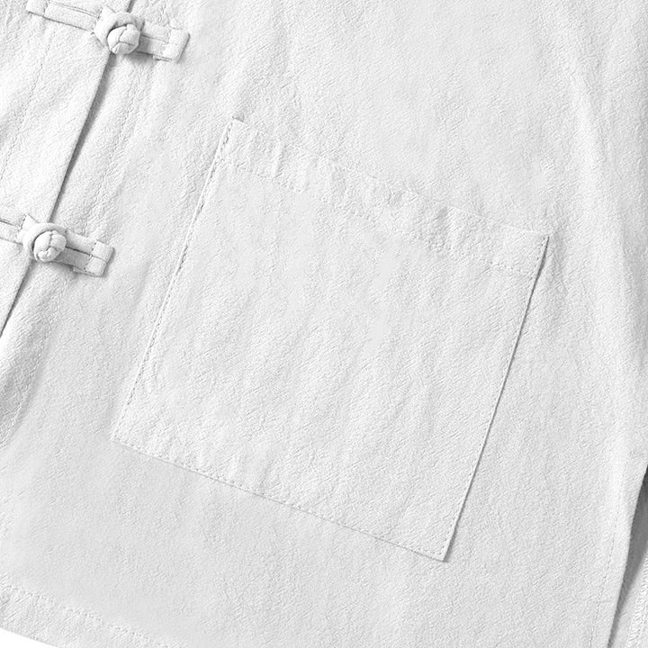 Camicia da donna in cotone con colletto rialzato, maniche lunghe, bottoni etnici a forma di rana, con tasche Buddha Stones - image 13