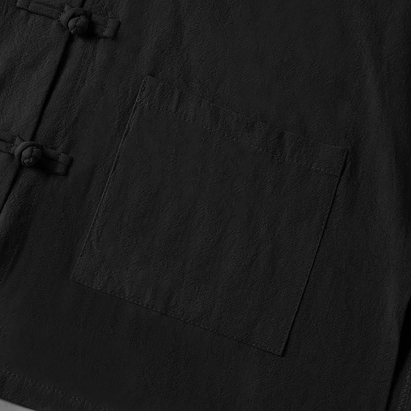 Camicia da donna in cotone con colletto rialzato, maniche lunghe, bottoni etnici a forma di rana, con tasche Buddha Stones - image 17