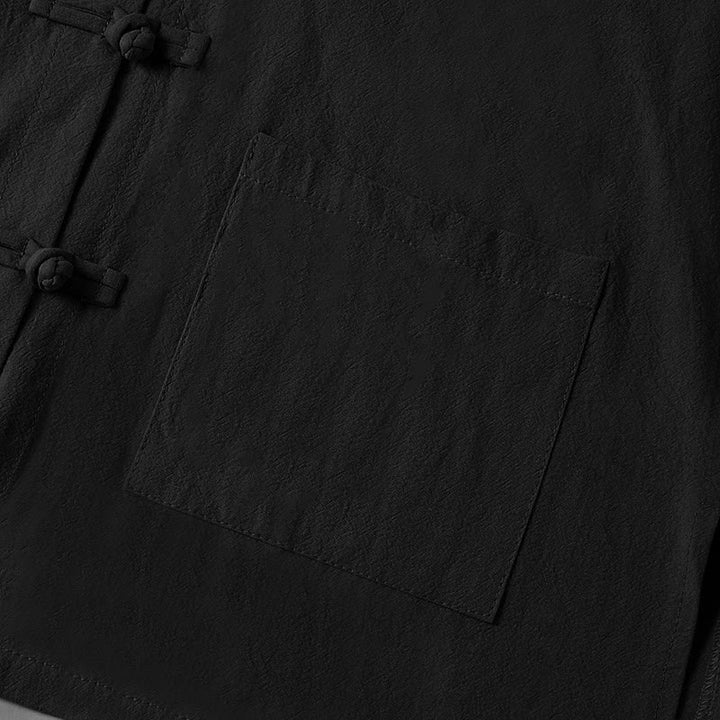 Camicia da donna in cotone con colletto rialzato, maniche lunghe, bottoni etnici a forma di rana, con tasche Buddha Stones - image 17